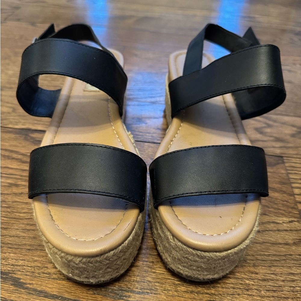 Steve Madden Fifer Espadrille Platform Sandals Black Leather Size 9 - Picture 2 of 7
